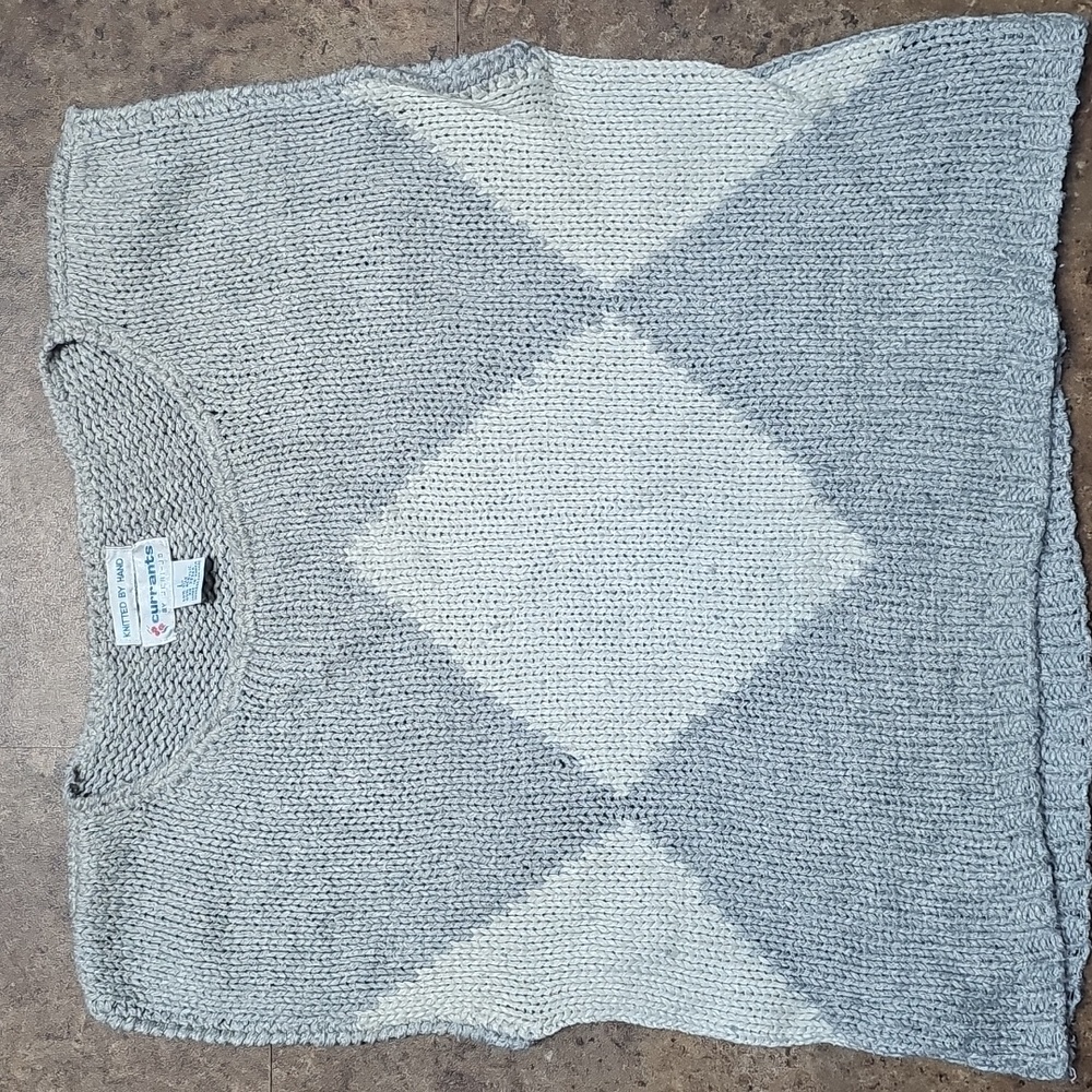 Vintage 80s Currants Hand Knit Silk Blend Gray Sweater Vest Geometric Size Large